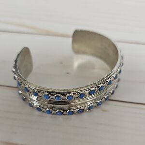 Silver Cuff Bracelet with Blue Accents